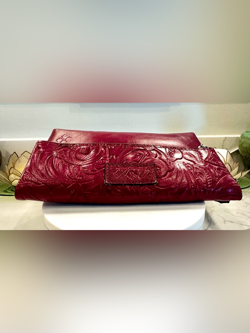 Patricia Nash Tooled Floral Motif Magenta Leather Wristlet/Clutch Purse - EUC - Picture 13 of 17